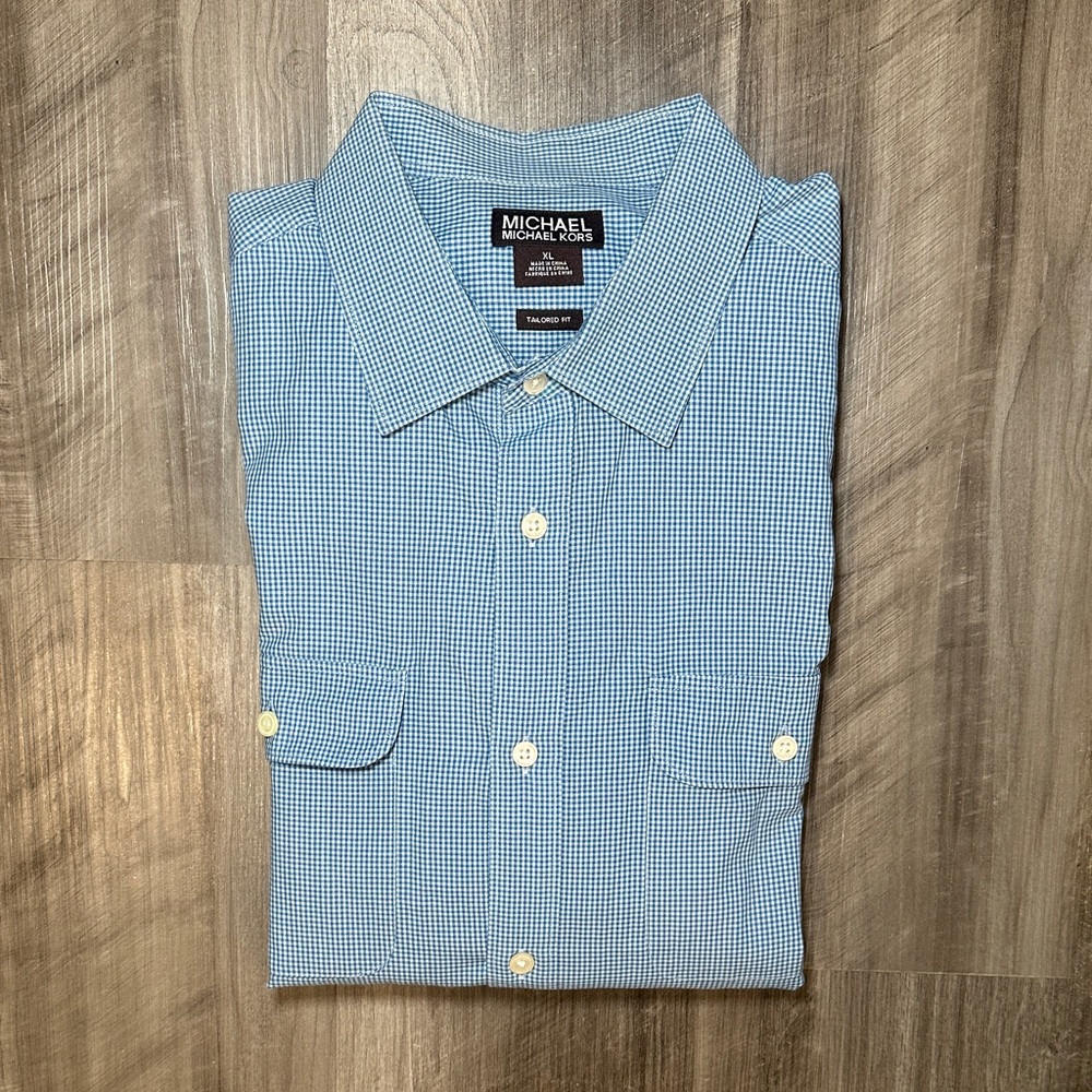 Michael Michael Kors Gingham Tailored Double Pocket Long Sleeve Button Down - XL